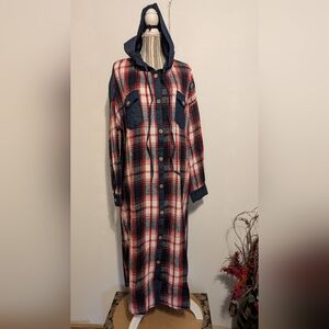 Rhea Audrey Long Jacket Women's L/XL Blue/Red Plaid New With Tags